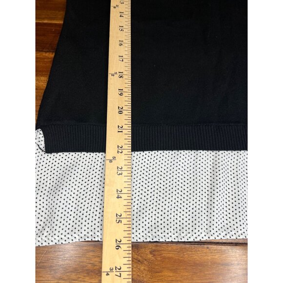 Adrianna Papell Twofer Ruffle Neck Black & Ivory Polka Dot Layered Sweater M - Picture 12 of 15